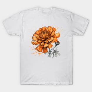 Orange Marigold Flower Painting T-Shirt